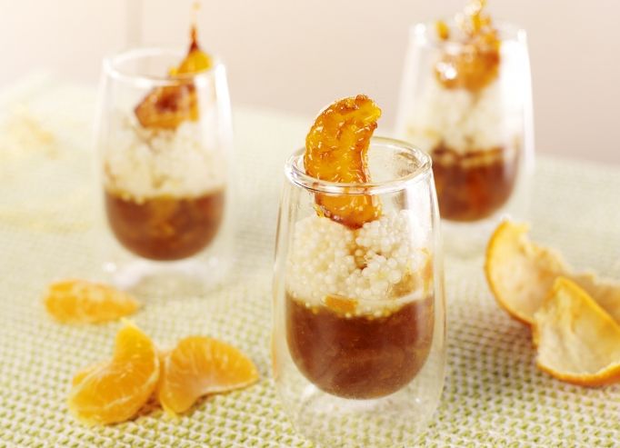 Perles du Japon, mandarines rôties au miel