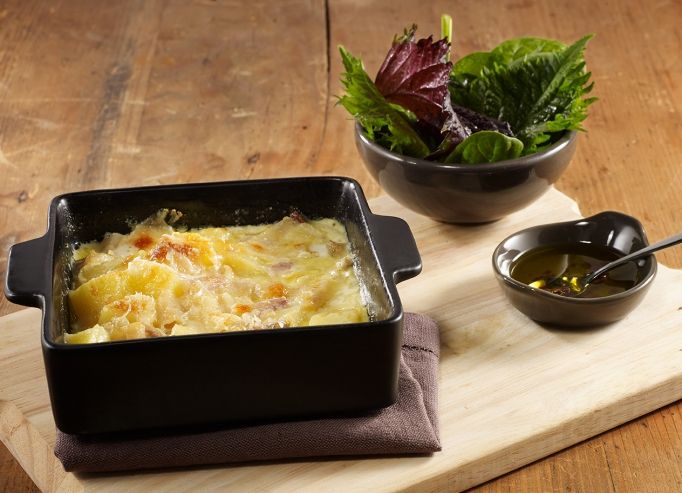 Risotto façon pommes charlotte et vitelotte, pied de veau