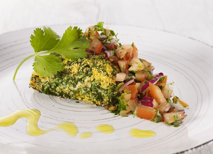 Saumon, polenta et sa sauce à la tomate