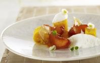 Abricot rôti, Faisselle au sirop d’érable et carrot cake à la fleur d’oranger
