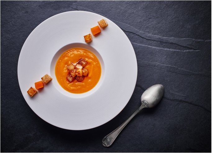 Soupe de butternut et poires caramélisées