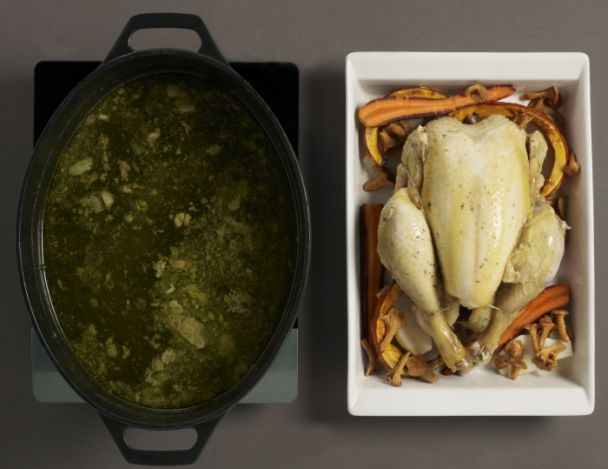 Cuisson de la volaille et des légumes