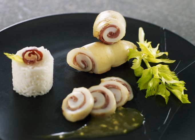 Encornets cuisinés en cocotte à l'échalote gingembre