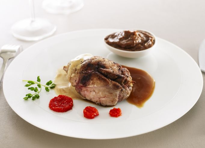Palet de ris de veau fermier, émulsion de café, condiment tamarin arabica