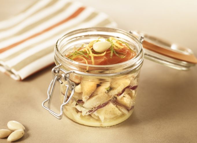Tendre saumon, fenouil, et artichaut en vinaigrette citronnée