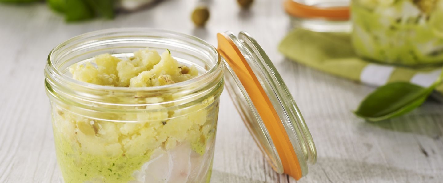 Filet de cabillaud sauce verte, écrasé de pommes de terre