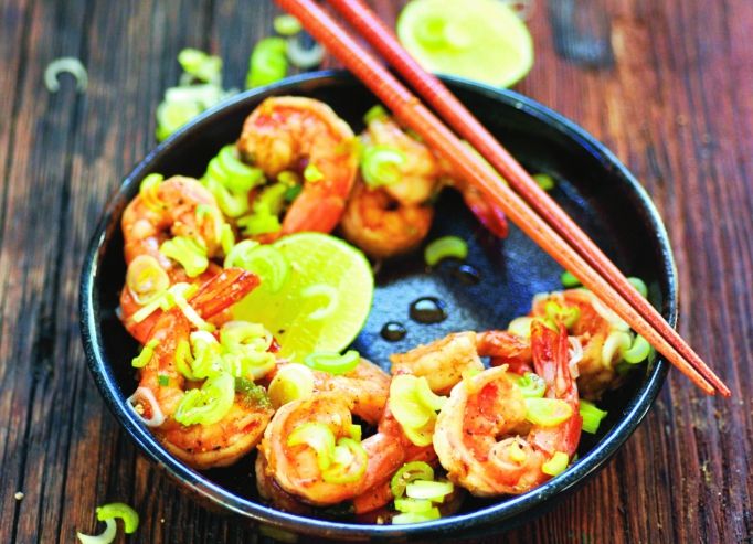 Gambas laquées minute (plancha)