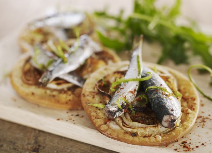Tarte à l'oignon doux des Cévennes et sardines moelleuses