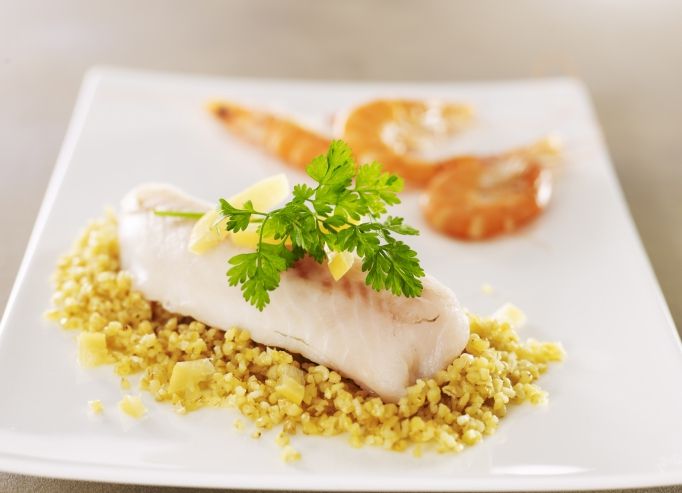 Lieu jaune étuvé, boulgour au citron confit